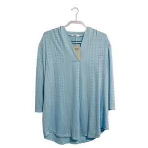 Miselon Women’s NWT’S Sz 2XL Light Blue Long Sleeve Eyelet Fabric